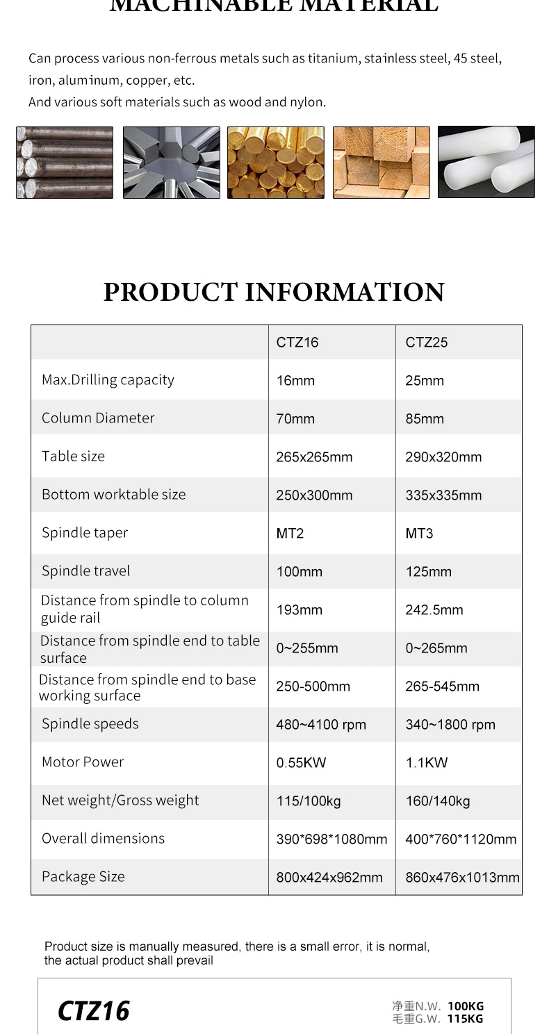 China Newly Design Hot Sale Best Quality Bench Drill Press Table Drilling Machine Mini Drill Press Ctz25